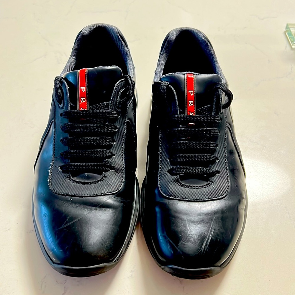 Prada Black Leather Sneakers - Men’s Size 10 - Used, Good Condition